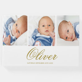 Livro De Visitas Baby Boy 3 Photo Collage Elegant Dourado