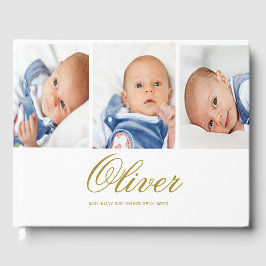 Livro De Visitas Baby Boy 3 Photo Collage Elegant Dourado