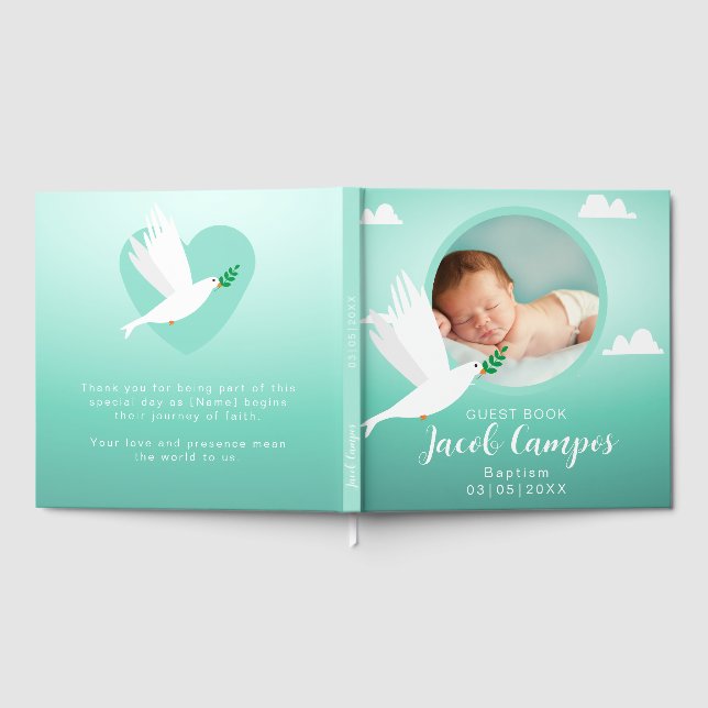 Livro De Visitas Baby Boy Baptism Christening Dove Blue Teal (Completo)