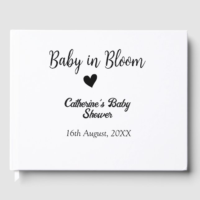 Livro De Visitas Baby in bloom baby shower simple black heart date (Frente)
