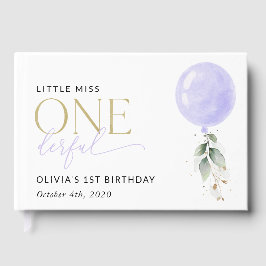 Livro De Visitas Balão Roxo, Verde, Folhagem, Primeiro Aniversário