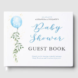 Livro De Visitas Balloon Soft Greenery Dusty Blue Boy Baby Shower