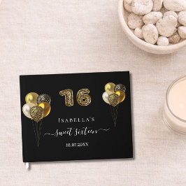 Livro De Visitas Balões estampados de leopardo em preto dourado Swe