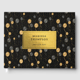 Livro De Visitas Balões Negros e Dourados Elegantes