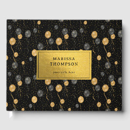 Livro De Visitas Baloões Pretos e Dourados Elegantes Lembrança