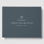 Livro De Visitas Bar azul minimalista Mitzvah<br><div class="desc">Este livro de hóspedes do Bar minimalista e chic Mitzvah apresenta um fundo azul/marinho da meia-noite com a estrela de David em branco. Personalize-o para as suas necessidades. Você pode encontrar produtos correspondentes na minha loja.</div>