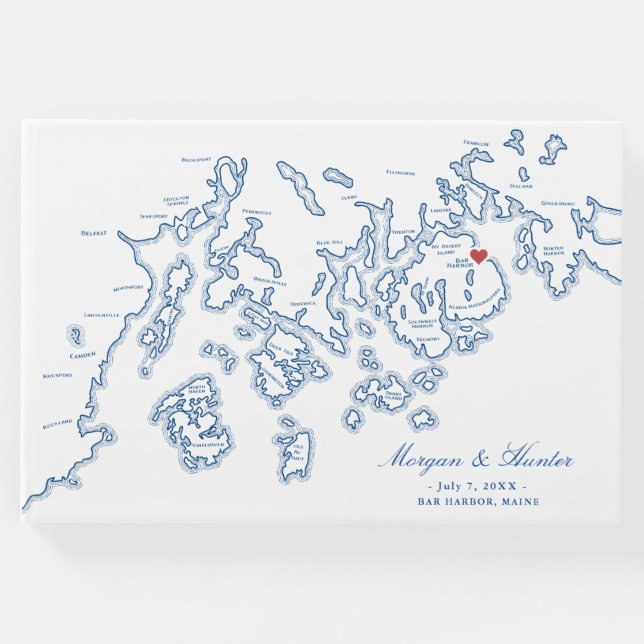Livro De Visitas Bar Harbour Maine Map Hardcover Wedcover Book (Frente)