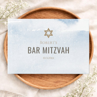 Livro De Visitas Bar Mitzvah Azul Desbotado Aquarela