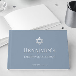Livro De Visitas Bar Mitzvah Azul Empoeirado Estrela de Davi em Fal