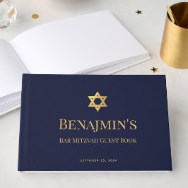 Livro De Visitas Bar Mitzvah Azul Marinho Estrela de Davi em Ouro F