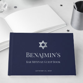 Livro De Visitas Bar Mitzvah Azul Marinho Falso Estrela de Davi Pra