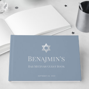 Livro De Visitas Bar Mitzvah Azul Poeirento Estrela de Davi Falsa P