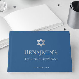 Livro De Visitas Bar Mitzvah Menino Judeu Estrela de Davi Azul Clás