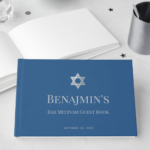 Livro De Visitas Bar Mitzvah Menino Judeu Estrela de Davi Azul Clás