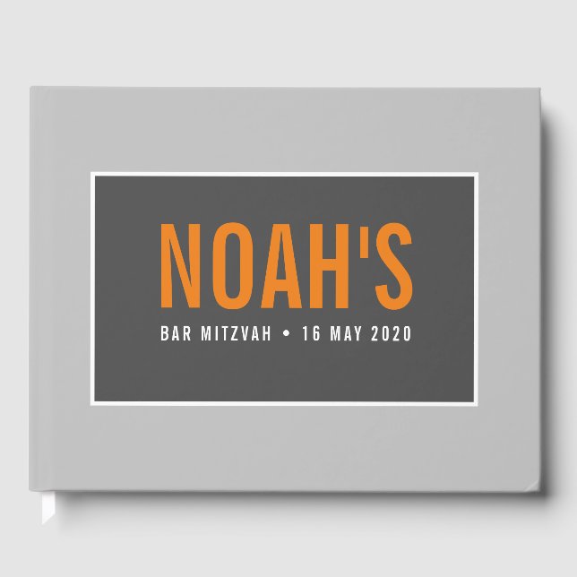 Livro De Visitas BAR MITZVAH moderno simplesmente cinza carvões lar (Frente)
