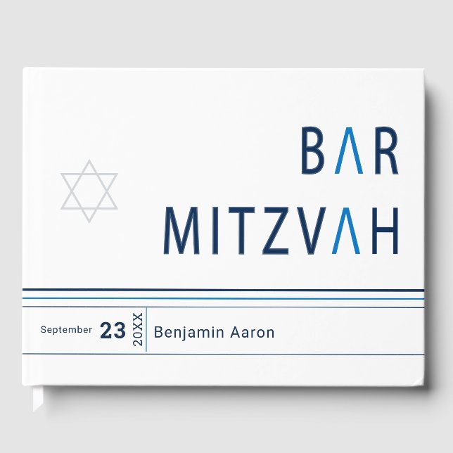 Livro De Visitas Bar Moderno Stripe Azul Mitzvah (Frente)