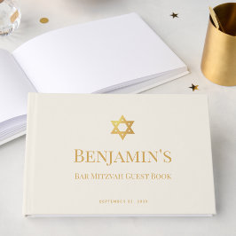 Livro De Visitas Bar ou Bat Mitzvah Estrela de Davi Marfim Dourado 