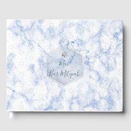 Livro De Visitas Bar PixDezines Mitzvah, Marble, Blue+Silver