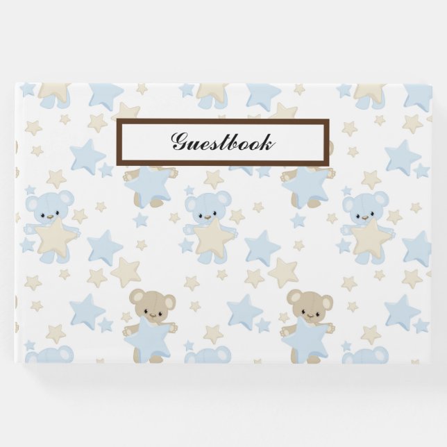 LIVRO DE VISITAS BARRAS AZUIS E TAN TEDDY COM ESTRELAS (Frente)