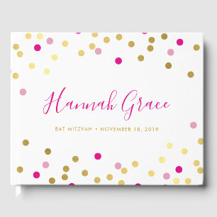 Livro De Visitas BAT MITZVAH bonito glam confetti spot dourado rosa