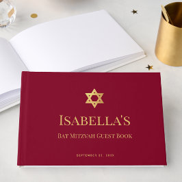 Livro De Visitas Bat Mitzvah Borgonha Estrela de Davi Menina Falso 