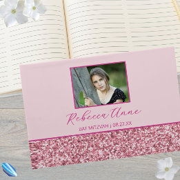 Livro De Visitas Bat Mitzvah, Foto Simples e Elegante Glam Rosa