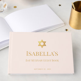Livro De Visitas Bat Mitzvah Rosa & Estrela de Davi Dourada Judaica