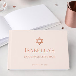 Livro De Visitas Bat Mitzvah Rosa Ouro Rosa Estrela de Davi Judaica