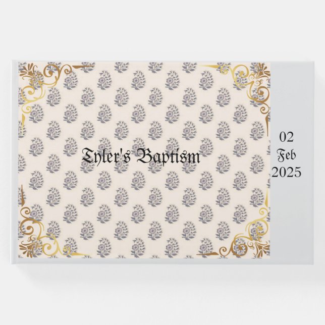 Livro De Visitas Batismo clássico e Ornamentado, personalizável (Frente)