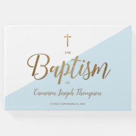 Livro De Visitas Batismo de Bebê com Ouro Azul Elegante Personaliza