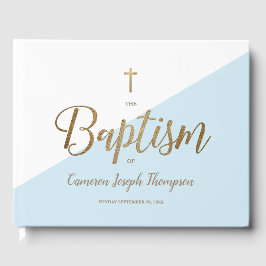Livro De Visitas Batismo de Bebê com Ouro Azul Elegante Personaliza