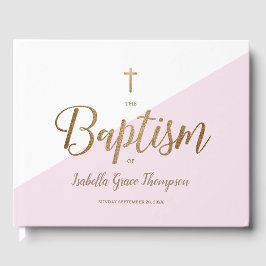 Livro De Visitas Batismo de Bebê, cor-de-rosa e elegante
