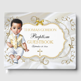 Livro De Visitas Batismo de Menino Branco e Dourado Cruz
