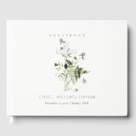 Livro De Visitas Batismo Floral de Flor Selvagem Roxo Elegante