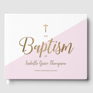 Livro De Visitas Batismo para bebês com ouro rosa elegante