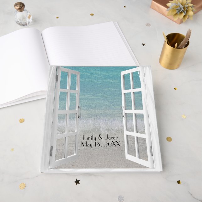 Livro De Visitas Beach Window with Ocean Surf  (Frente aberta)