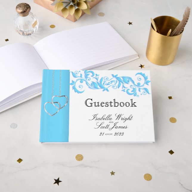 Livro De Visitas Bebê Azul Floral Suave e Branco - Guestbook (Frente aberta)