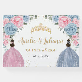 Livro De Visitas Bebê Cor-de-rosa Princesas Florais Gêmeas Quinceañ