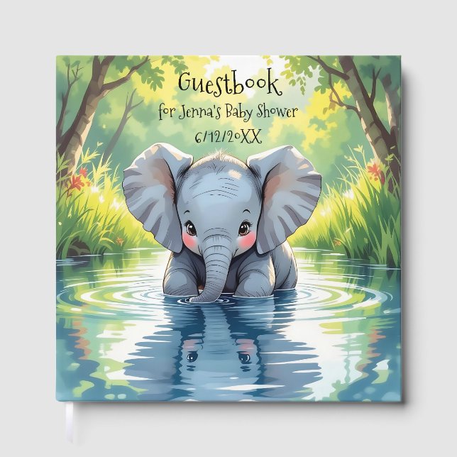 Livro De Visitas Bebê Elefante Adorável e Reflexo (Frente)