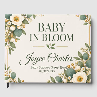 Livro De Visitas Bebê em Floral Verde Sage Botânico