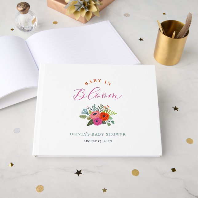 Livro De Visitas Bebê no Bloom Bright Chá de fraldas Floral (Frente aberta)