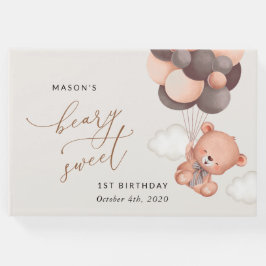 Livro De Visitas Bebê Urso, Balões Marrons, Primeiro Aniversário