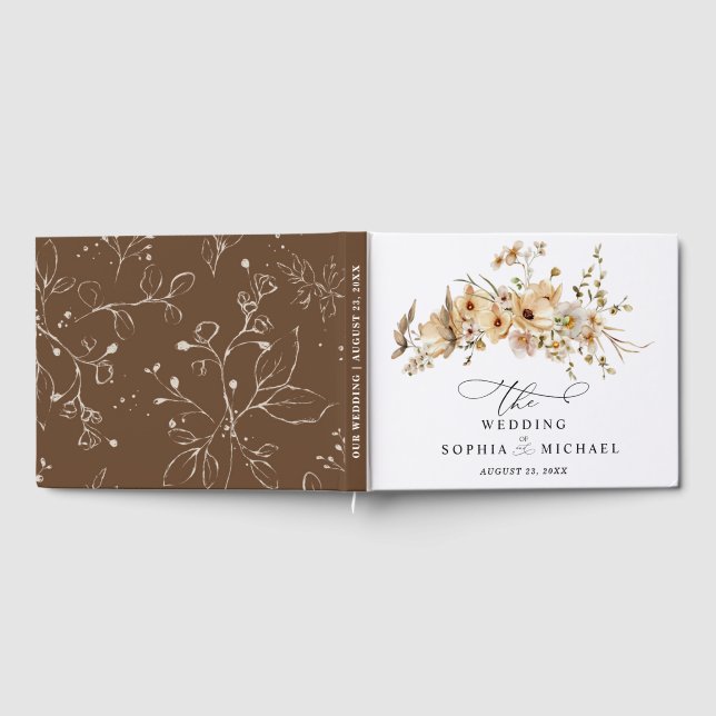 Livro De Visitas Beige Wild Flowers Wedding Guest Book (Completo)