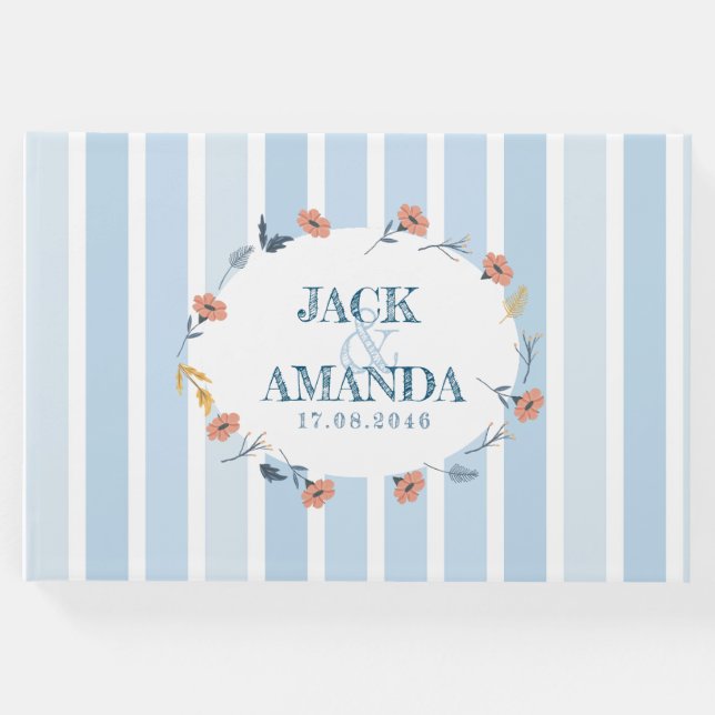 Livro De Visitas Bela Retro Bebê Azul Guestbook (Frente)