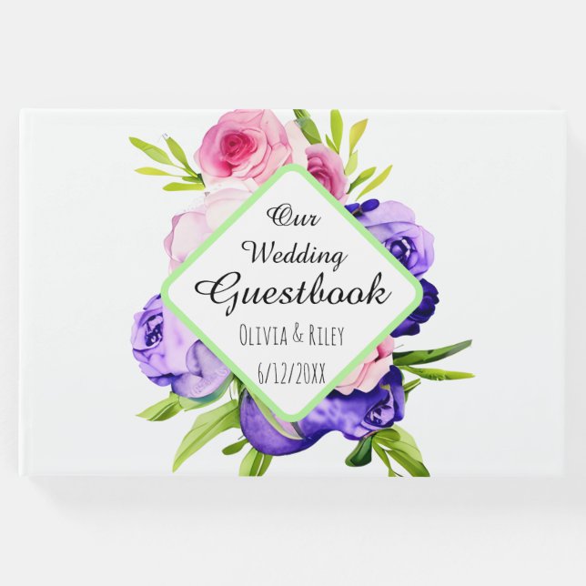 Livro De Visitas Belas Flores em Aquarela Pastel (Frente)