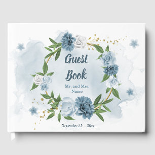 Livro De Visitas belas sombras azuis flores verdes coroa