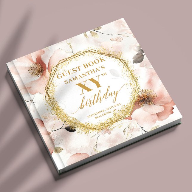 Livro De Visitas Belo Blush Ivory Dourado Aniversário Guest Book (Beautiful Blush Ivory Gold Birthday Guest Book

)