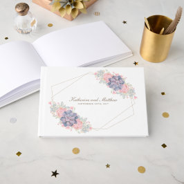 Livro De Visitas Belo Casamento de Suculentes de Aquarela
