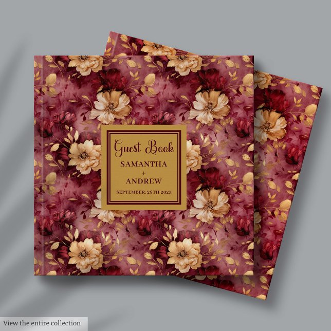 Livro De Visitas Belo Casamento Floral Dourado Blush Burgundy (Beautiful Burgundy Blush Gold Floral Wedding Guest Book )