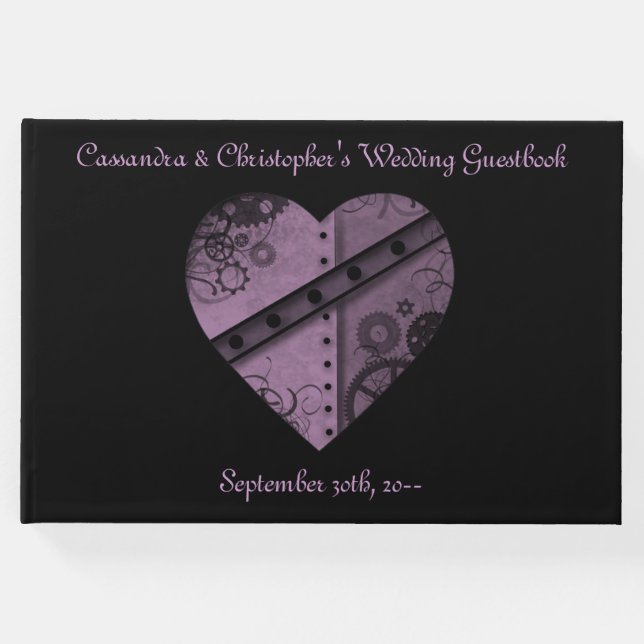 Livro De Visitas Belo coração roxo de boi preto (Frente)